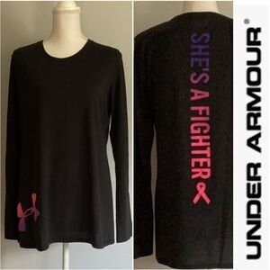 Under Armour Women's Black Long Sleeve Tee with Pink Logo size XL